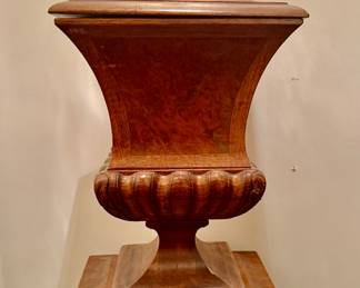 LATE GEORGE III MAHOGANY KNIFE URN
CIRCA 1800.  Monumental in scale!