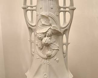 Secessionist Art Nouveau 1920 Czech Tall Vase in Biscuit White Porcelain