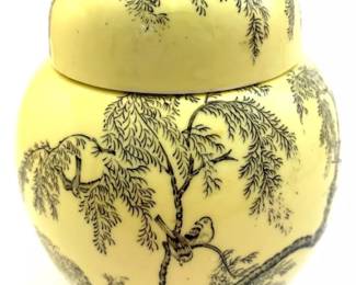 Mason's Ironstone Ginger Jar Black Yellow Floral Birds Made for Twinings 5"