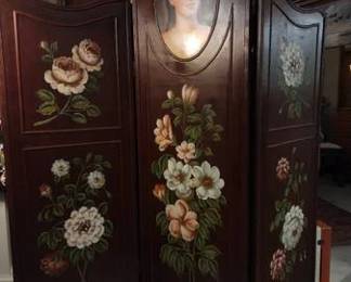 000.Main Image HandPainted 3Panel Wood Divider with Portrait