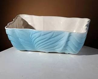 000.Main Image Vintage Aqua Blue Exterior Leaf Pattern Rectangular Planter