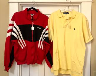 Adidas track jacket (size med.), Ralph Lauren Polo shirt (large)