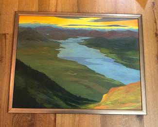 “Soaring” original painting on board by Alice Park-Spurr, framed size 19” x 25” - image is of the Yukon, Canada