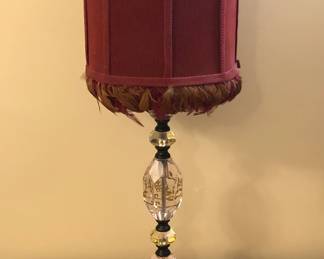 Lamp with feather trimmed shade (31” tall overall)