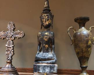 Old wooden Buddha - 21” tall