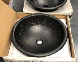 Round copper vanity sinks - 16” diameter, new in box