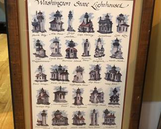 Signed 1986 "Washington State Lighthouses” print by Bev Schreiber, edition of 800 (23” x 31” framed)