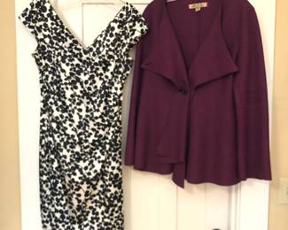 Maggy London B & W dress (size 10), Beyond Threads purple wool jacket (med.)