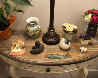 Ceramic bunny switch plate cover + assorted knick knacks + plant