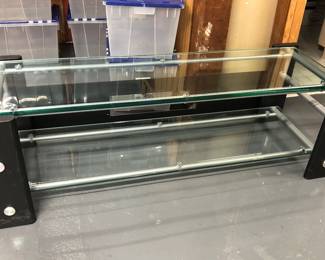Media stand with thick glass shelves (58”L, 20.5”D, 18”H)