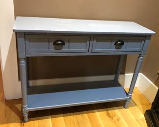 Light blue console table with 2 drawers (38”L, 12”D, 30”H)
