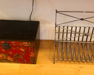 Asian style chest (hinged box), metal magazine rack
