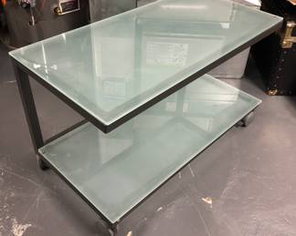 Metal TV/stereo cart with frosted glass shelves (36”L, 18”D, 21”H) - could also be a coffee table