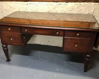 Ethan Allen dropleaf desk - has hinged extensions on ends (as shown: 60”L, 28”D, 30”H)