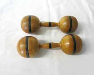 Wooden Dumbbell Pair Late 19th C. 