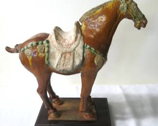 Tang Dynasty Sancai Glazed Chinese Horse on Stand