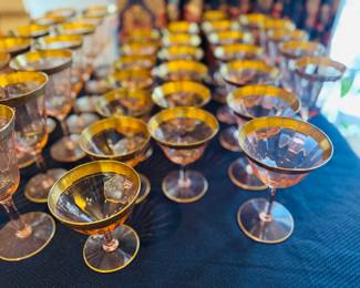 Tiffin Pink depression Gold trim glassware