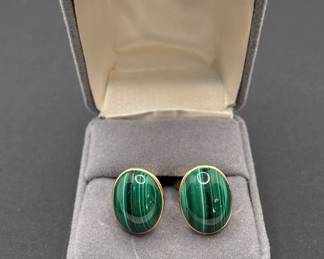 Malachite set in 14K Gold Member Cufflinks * 1/20 14K GF Toggle & Post