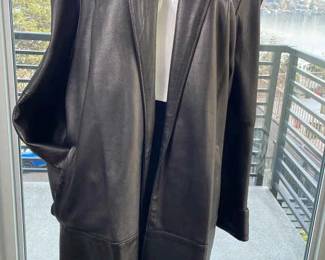 Tibor USA Mid Thigh Black Leather Coat * 1X * Open Front
