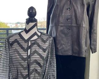 Black Leather/Vegan Elisabeth Leather Jacket And Unique Leather Designer Shrug Size Large
