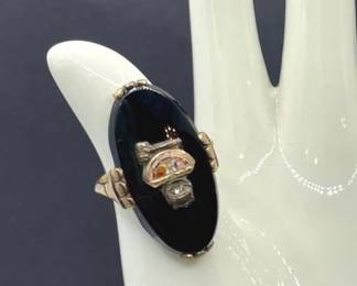 Vintage 14K Yellow Gold Setting with Black Onyx Fraternal Order Ring * Size 7 1/4 * TW 7.87g