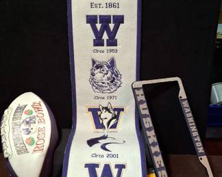 U Of W Huskies * Rose Bowl Football * Banner Of Years * License Plate * U Of W Banner
