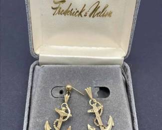 14K Yellow Gold Anchor Pendant * One Matching Pierced Earring * weight = 2.73g Total