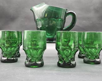 (9) Georgian Dark Green: 1- Pitcher, 8- Tumblers