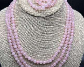 925 Silver & Rose Quartz Beaded Necklace & Bracelet