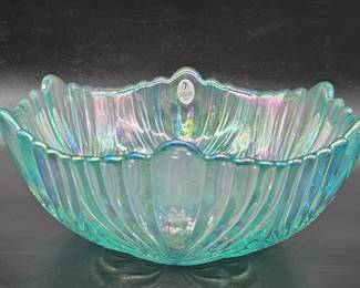 Fenton Iridescent Blue-Green Art Glass Bowl