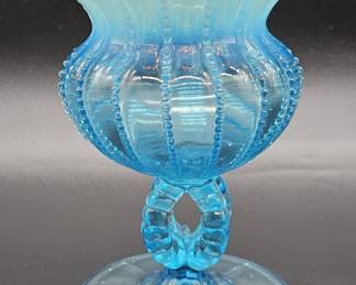 Vintage Northwood Blue Opalescent Footed Rose Bowl