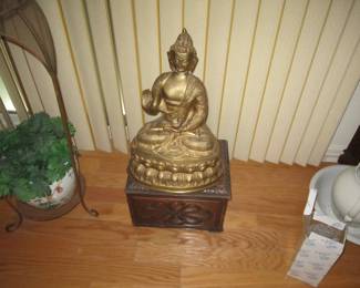 Brass statute - wooden box