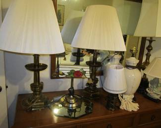 Lamps - stained glass desk lamp - brass and ceramic