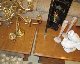 Brass candelabra - mother-of-pearl table screen