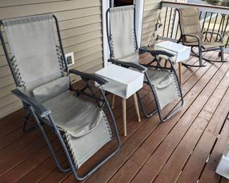 2 zero-gravity reclining chairs ($25 each), rocking chair (sold), 2 end tables  ($10 each)