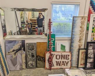 Large beveled etched antique mirror $175, various decor pieces ($20-$40 each)