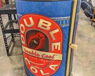 Plastic double cola cooler on wheels with clear tabletop $40