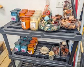 jar candles ($2 each), large potpourri dishes $3 each, small potpourri dishes $2 each