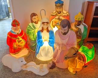 antique lighted plastic Nativity set ($225, a couple lights need bulbs or repair)