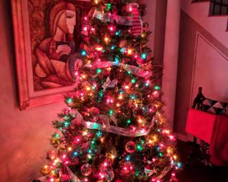 7' Christmas tree 2-piece with colored lights built in ($60)