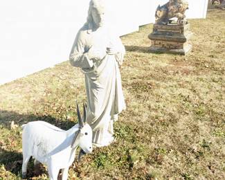 Statues:  Jesus concrete statue ($100), metal goat statue ($25), Chinese lion cast resin statue (sold)