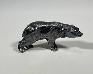 STERLING SILVER BEAR FIGURINE | Sterling silver bear figurine with hallmarks on bottom & marked “925”; 4.4 ozt. - h. 2.5 x w. 1.5 x l. 5 in
