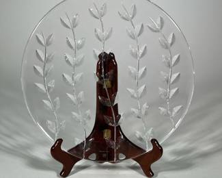 Tiffany & Co. Glass Platter | Viney leaf patterned glass platter, with acid etched Tiffany & Co. signature. - dia. 12.5 in