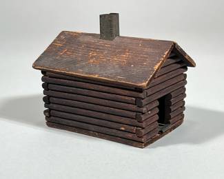 LOG CABIN CANDLE HOLDER | Log cabin with removable candle holder & metal chimney. - h. 4.5 x w. 4 x l. 5.25 in