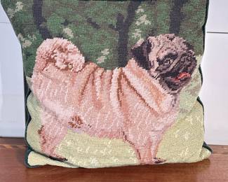 Needlepoint Pug Pillow | h. 12 x w. 13 in