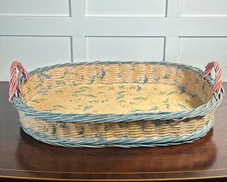 Painted Basket Tray | Signed on underside, with painted bluebird pattern. - w. 16.75 x l. 23 in