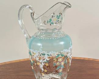 JEWELED & PAINTED GLASS PITCHER | Gilt, jeweled, and painted pitcher - h. 11 in
