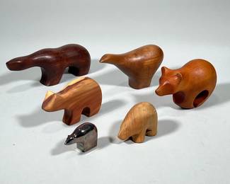 CARVED WOOD BEARS & OTHER | Including: Artist signed carved wood bears, silver-plate Dansk bear, and more! - h. 4 x w. 2 x l. 8 in (largest)