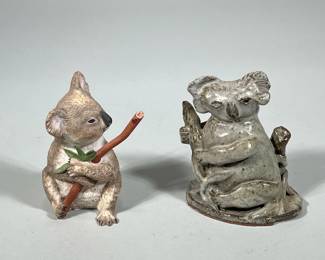 (2pc) KOALA BEAR FIGURINES | Two ceramic koala bear figurine, one by Eva Dalberg - h. 5 x w. 3.25 x l. 4.5 in