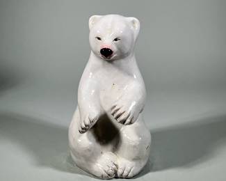 GLAZED CERAMIC POLAR BEAR | Large glazed ceramic polar bear figurine - h. 12.5 x w. 7 x l. 8 in